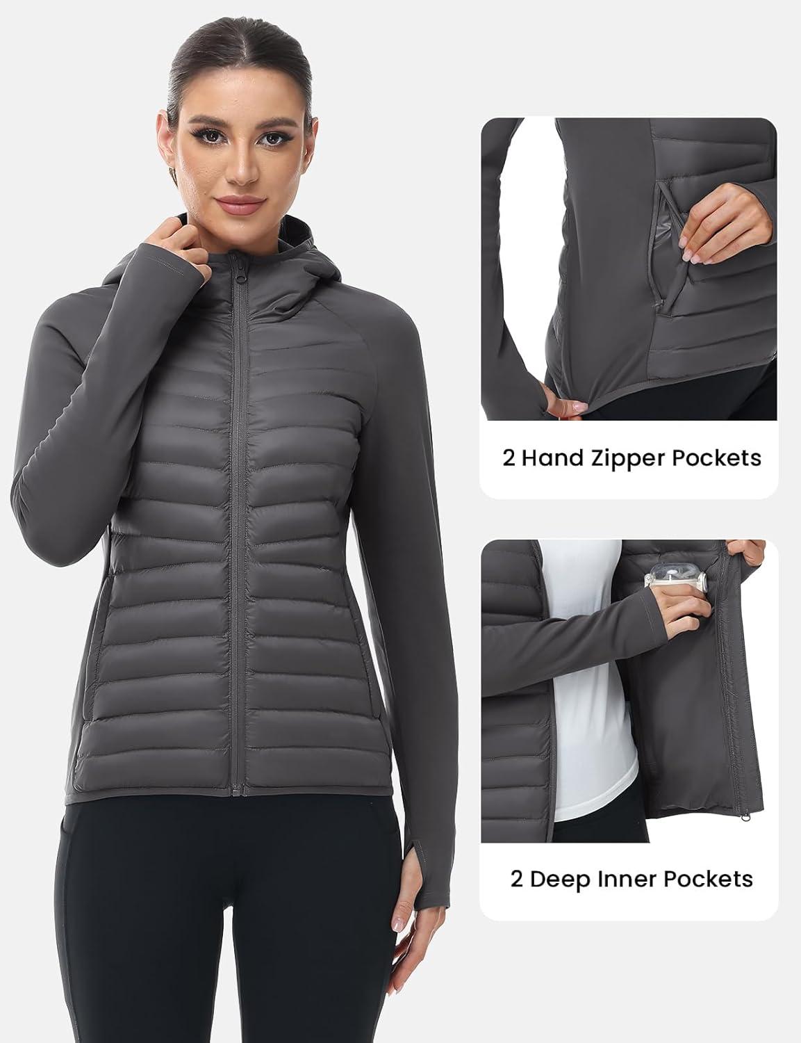 imageTBMPOY Womens Running Winter Jackets with Hood Warm Lightweight Insulated Water Resistant Puffer Jacket for Hiking GolfDark Grey