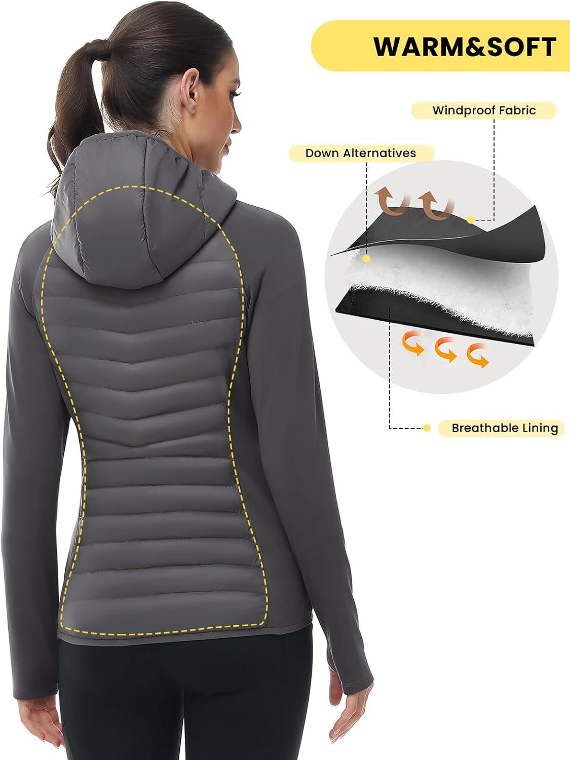 imageTBMPOY Womens Running Winter Jackets with Hood Warm Lightweight Insulated Water Resistant Puffer Jacket for Hiking GolfDark Grey