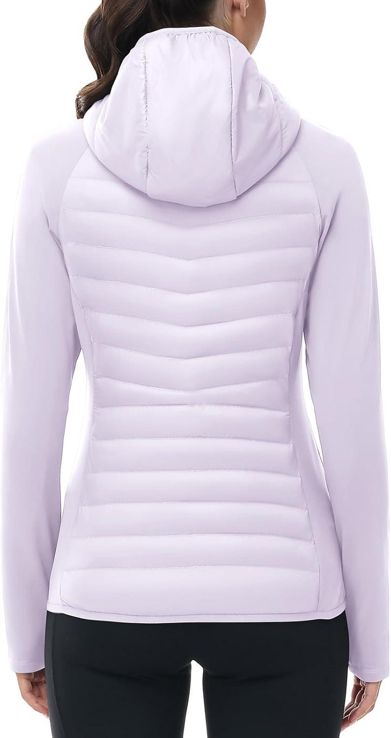 imageTBMPOY Womens Running Winter Jackets with Hood Warm Lightweight Insulated Water Resistant Puffer Jacket for Hiking GolfLight Purple