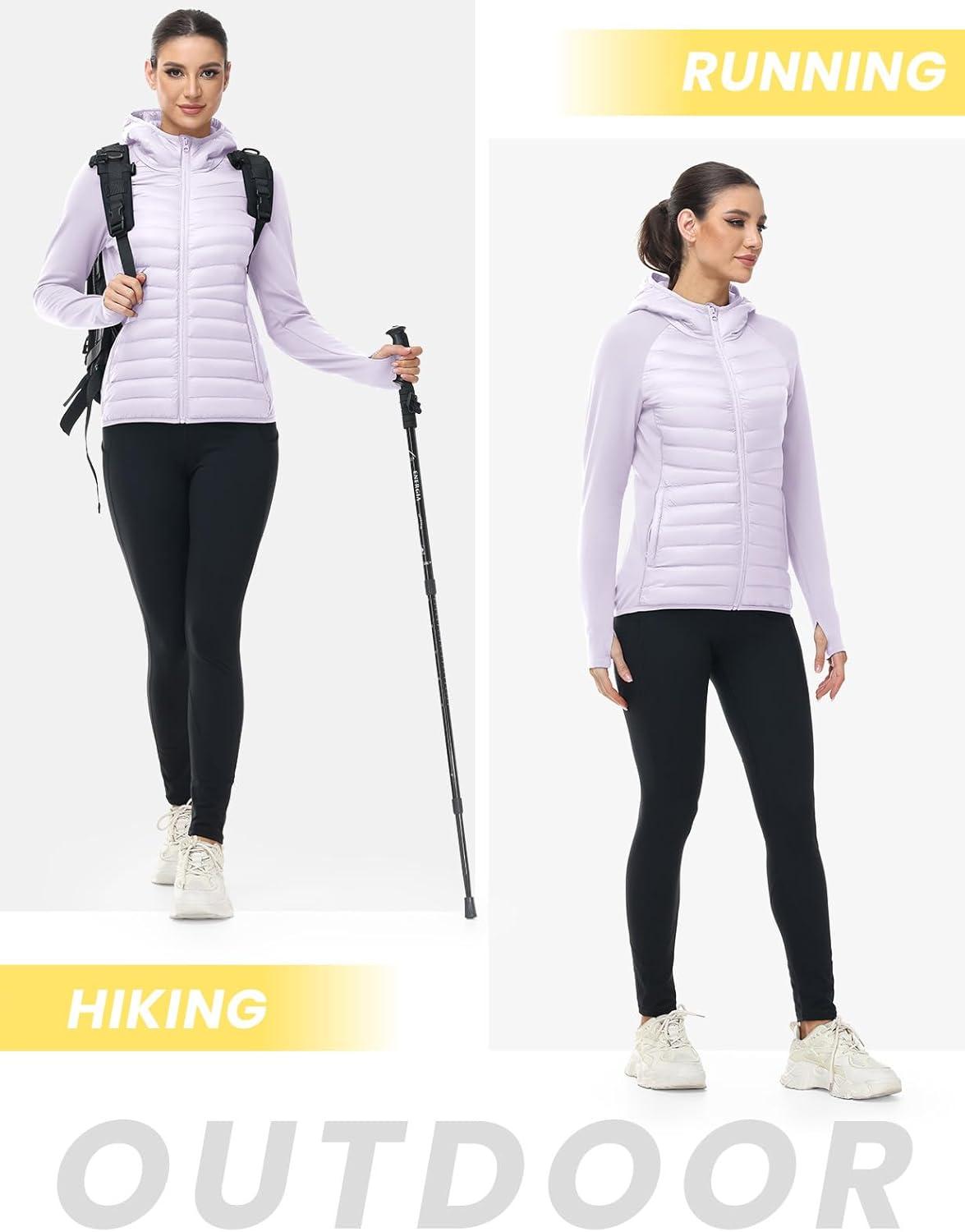imageTBMPOY Womens Running Winter Jackets with Hood Warm Lightweight Insulated Water Resistant Puffer Jacket for Hiking GolfLight Purple