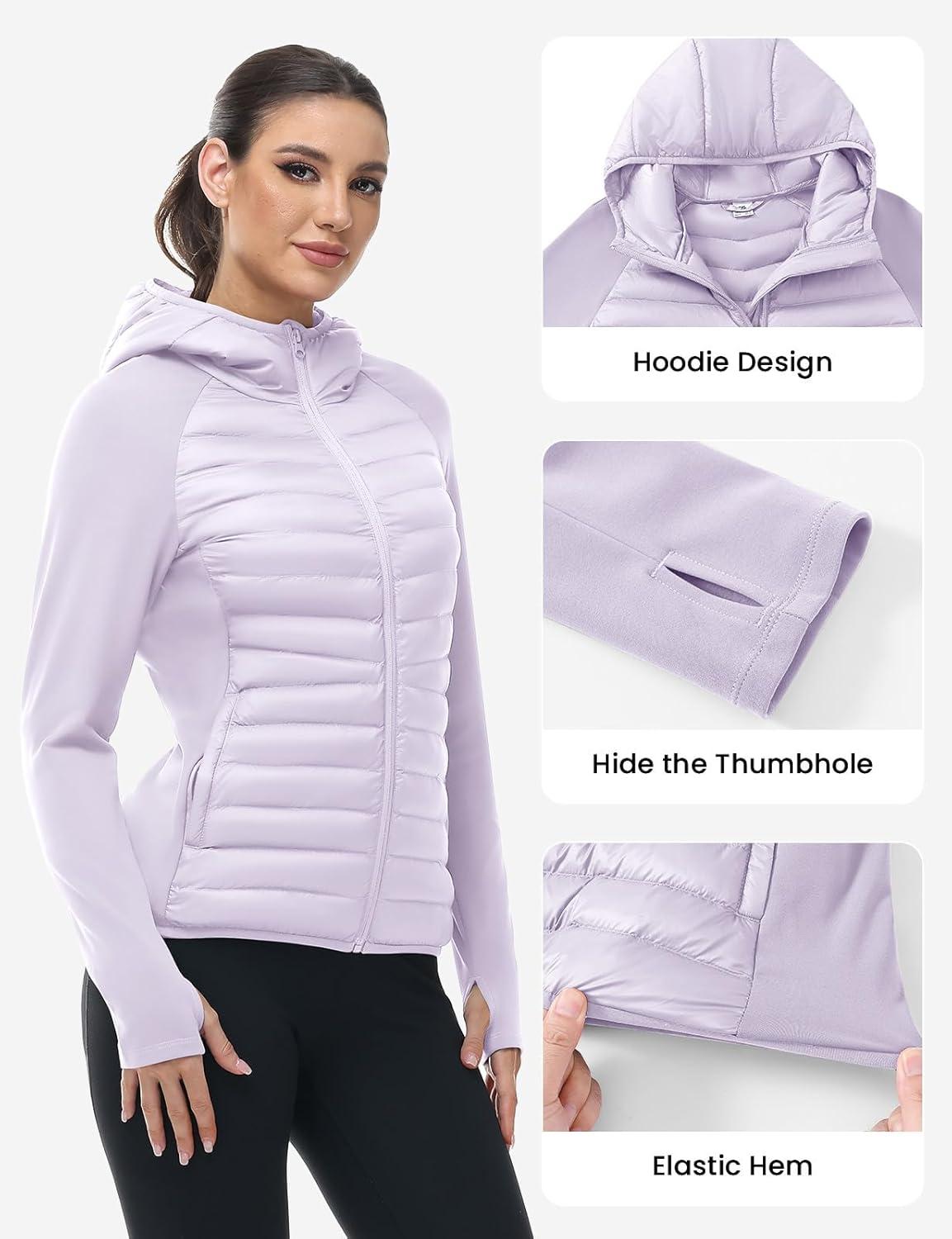 imageTBMPOY Womens Running Winter Jackets with Hood Warm Lightweight Insulated Water Resistant Puffer Jacket for Hiking GolfLight Purple