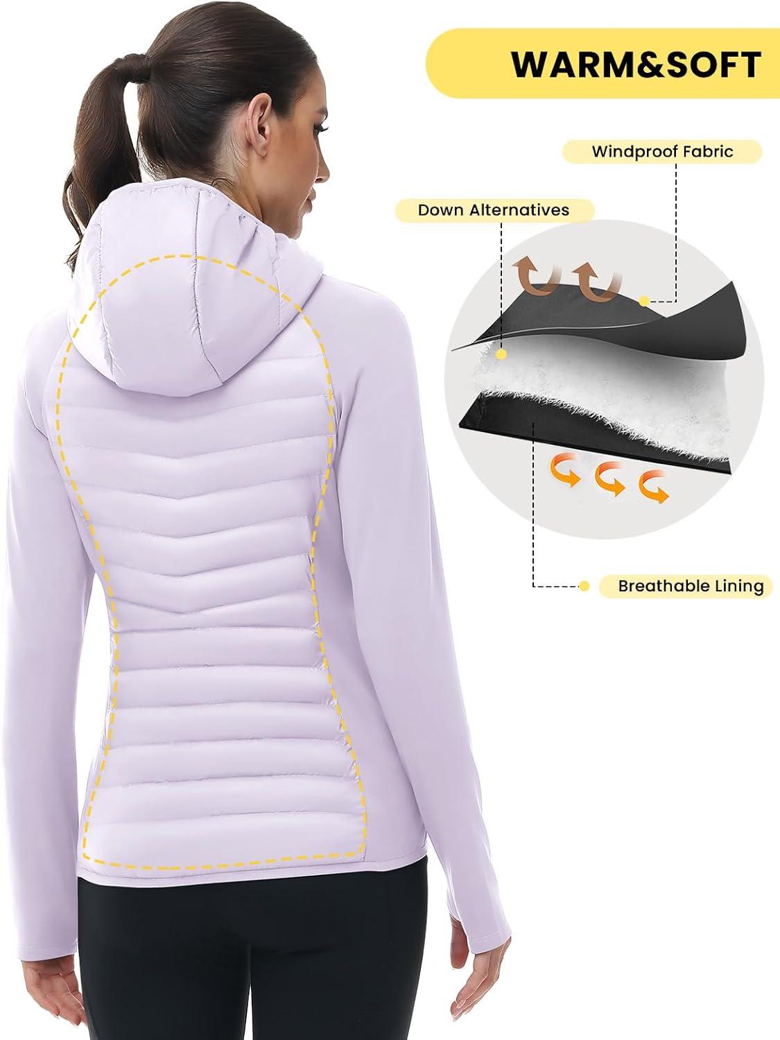 imageTBMPOY Womens Running Winter Jackets with Hood Warm Lightweight Insulated Water Resistant Puffer Jacket for Hiking GolfLight Purple