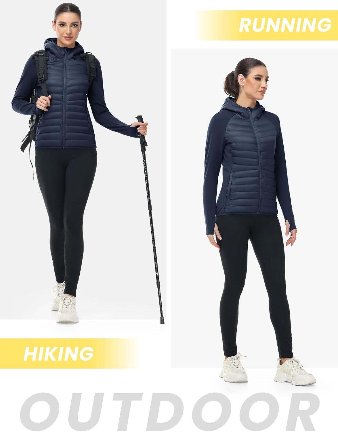 imageTBMPOY Womens Running Winter Jackets with Hood Warm Lightweight Insulated Water Resistant Puffer Jacket for Hiking GolfNavy Blue