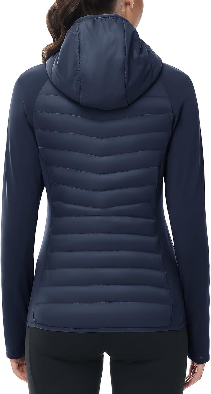 imageTBMPOY Womens Running Winter Jackets with Hood Warm Lightweight Insulated Water Resistant Puffer Jacket for Hiking GolfNavy Blue