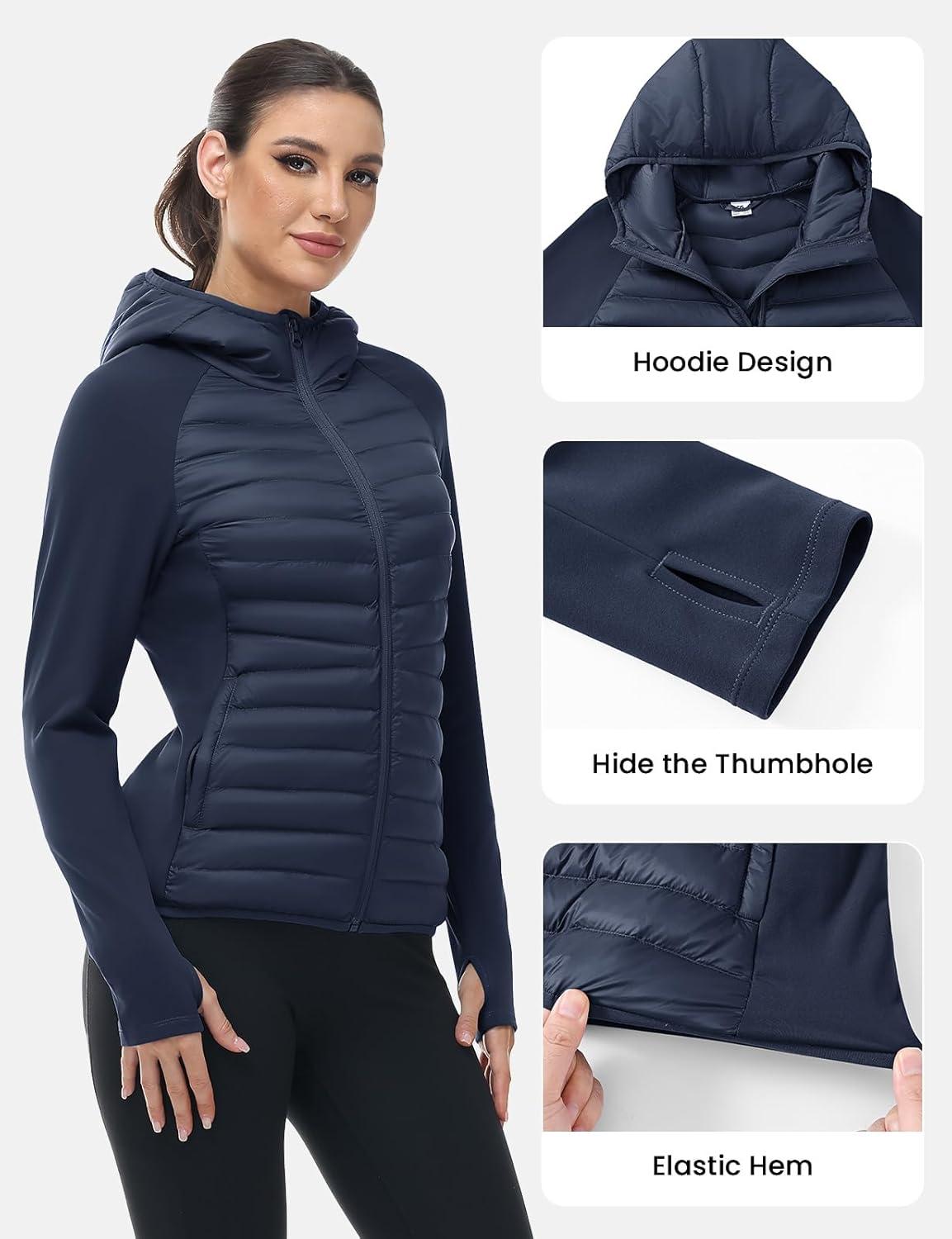 imageTBMPOY Womens Running Winter Jackets with Hood Warm Lightweight Insulated Water Resistant Puffer Jacket for Hiking GolfNavy Blue