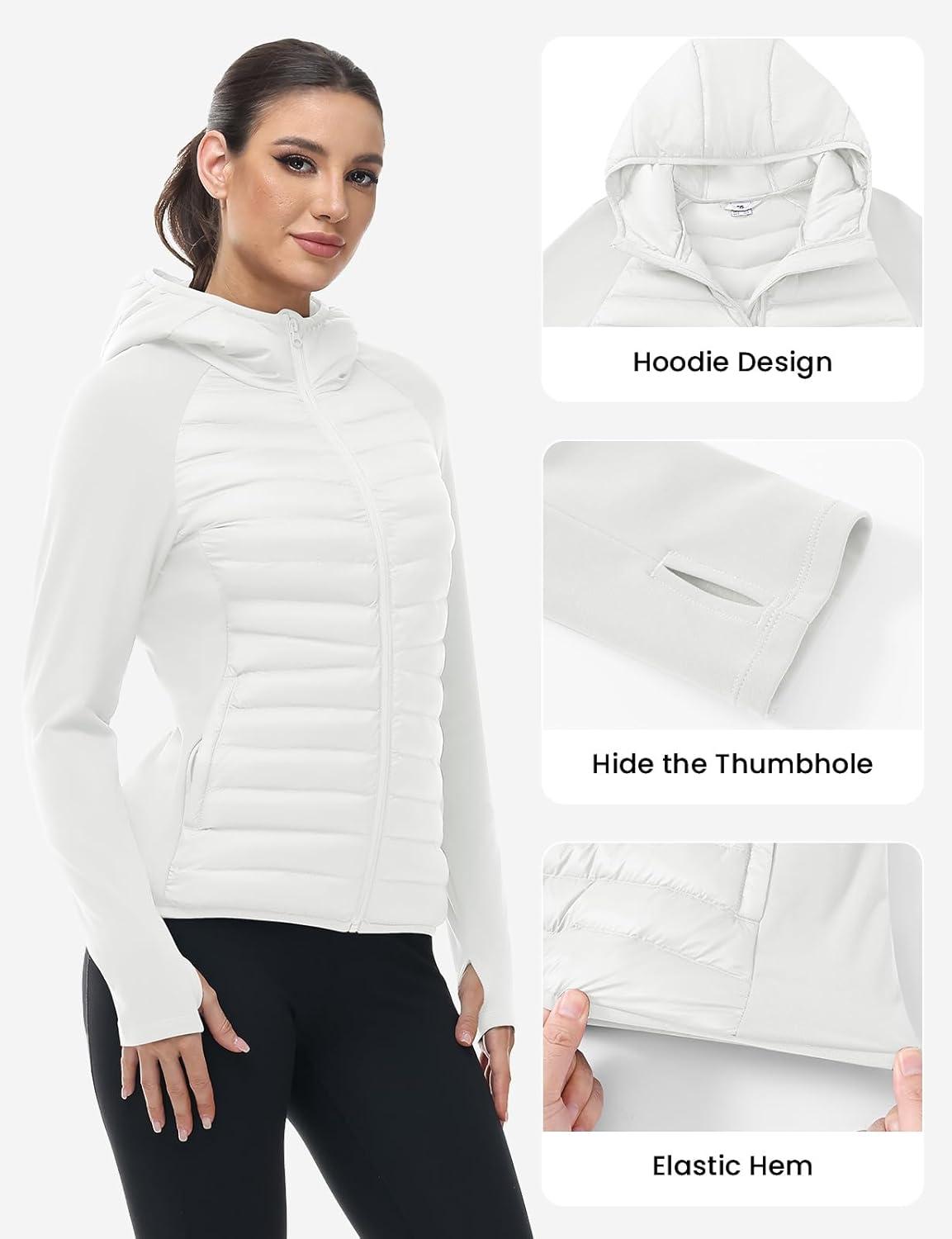 imageTBMPOY Womens Running Winter Jackets with Hood Warm Lightweight Insulated Water Resistant Puffer Jacket for Hiking GolfWhite