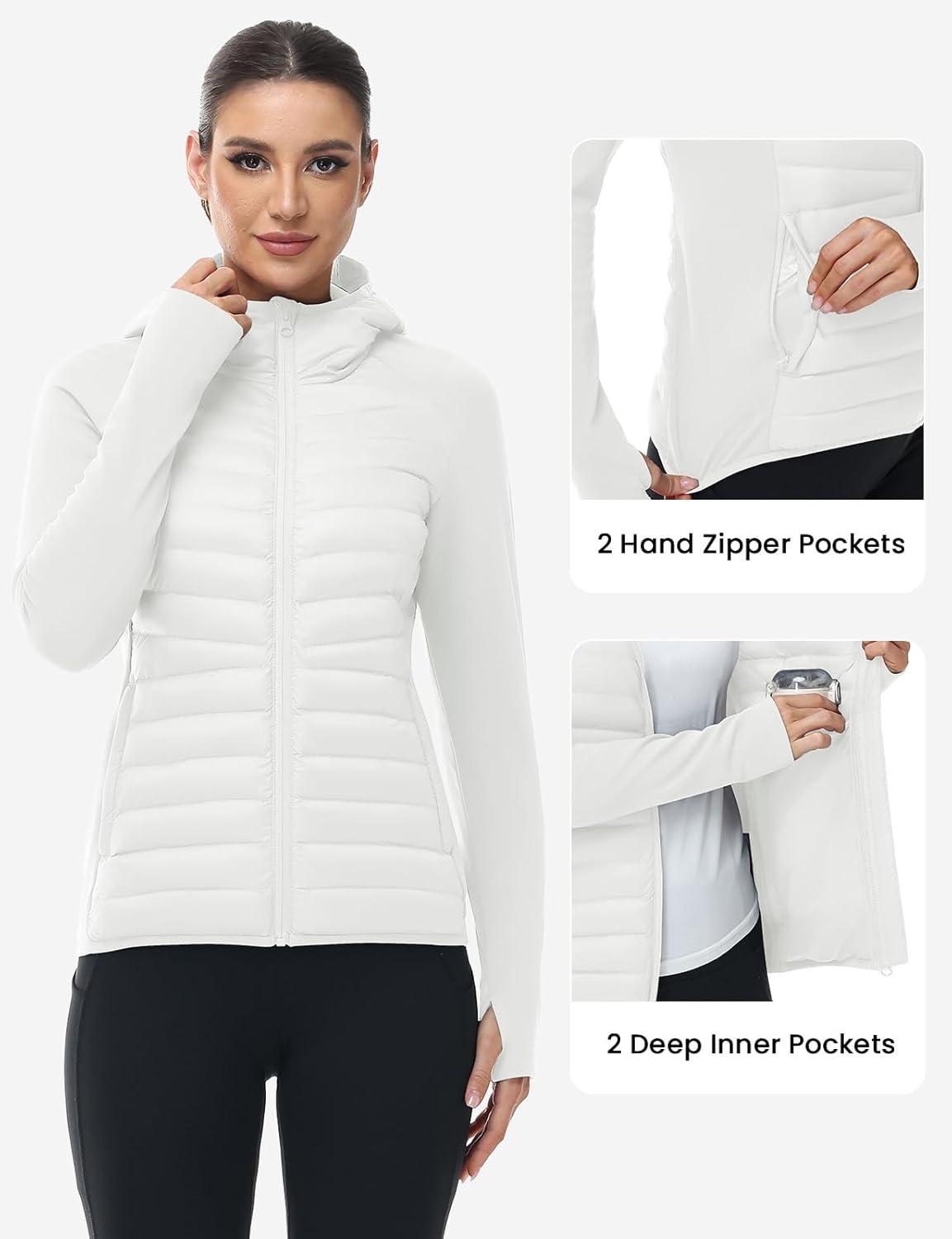 imageTBMPOY Womens Running Winter Jackets with Hood Warm Lightweight Insulated Water Resistant Puffer Jacket for Hiking GolfWhite
