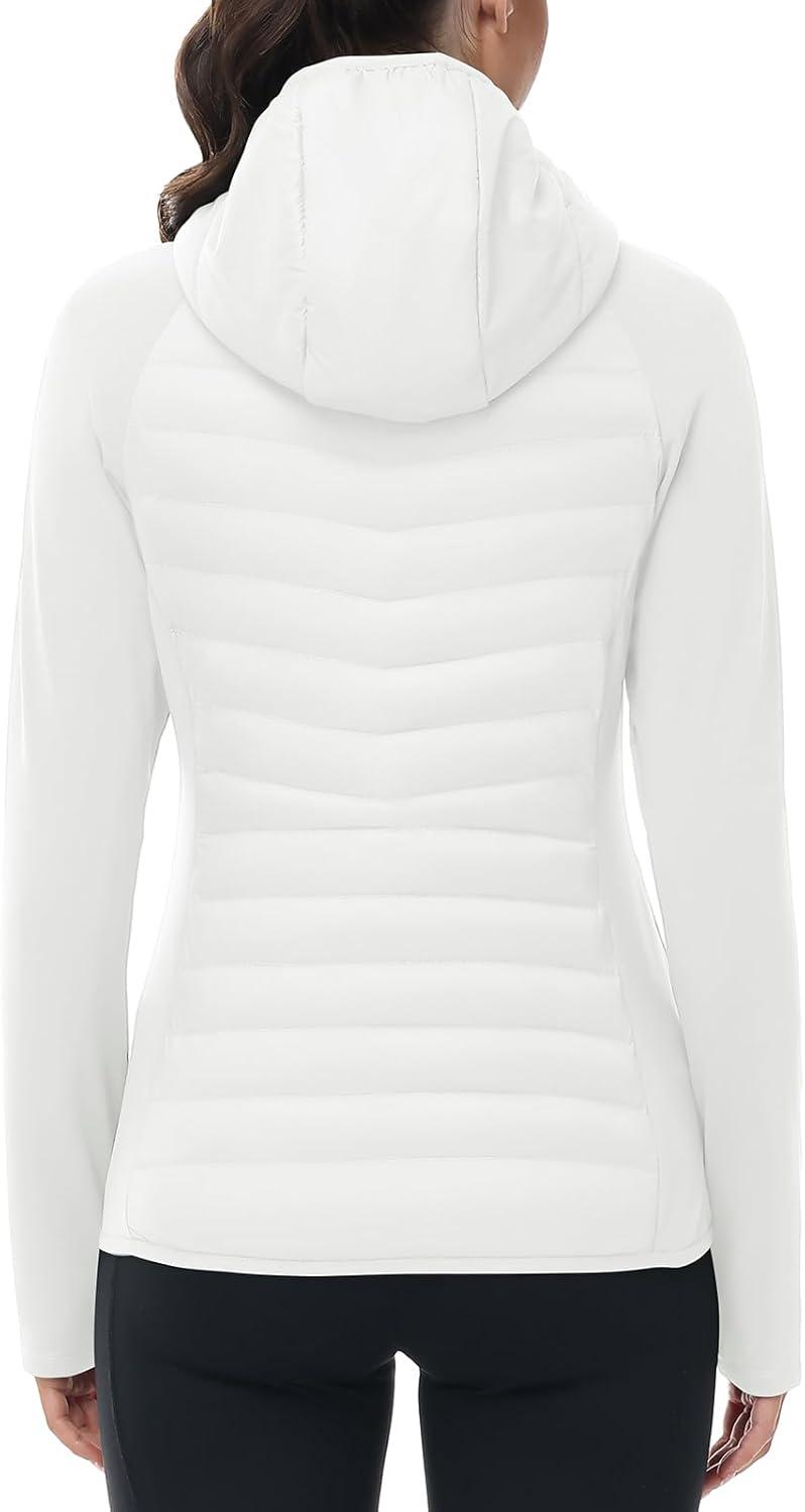imageTBMPOY Womens Running Winter Jackets with Hood Warm Lightweight Insulated Water Resistant Puffer Jacket for Hiking GolfWhite