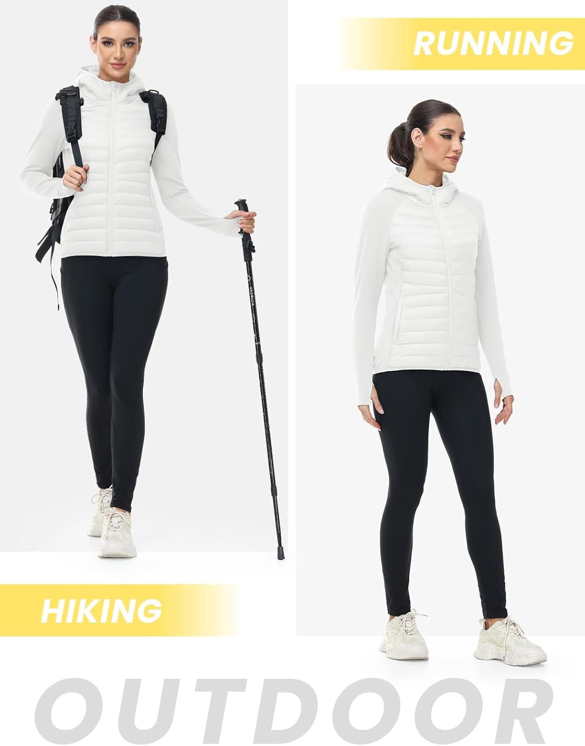 imageTBMPOY Womens Running Winter Jackets with Hood Warm Lightweight Insulated Water Resistant Puffer Jacket for Hiking GolfWhite