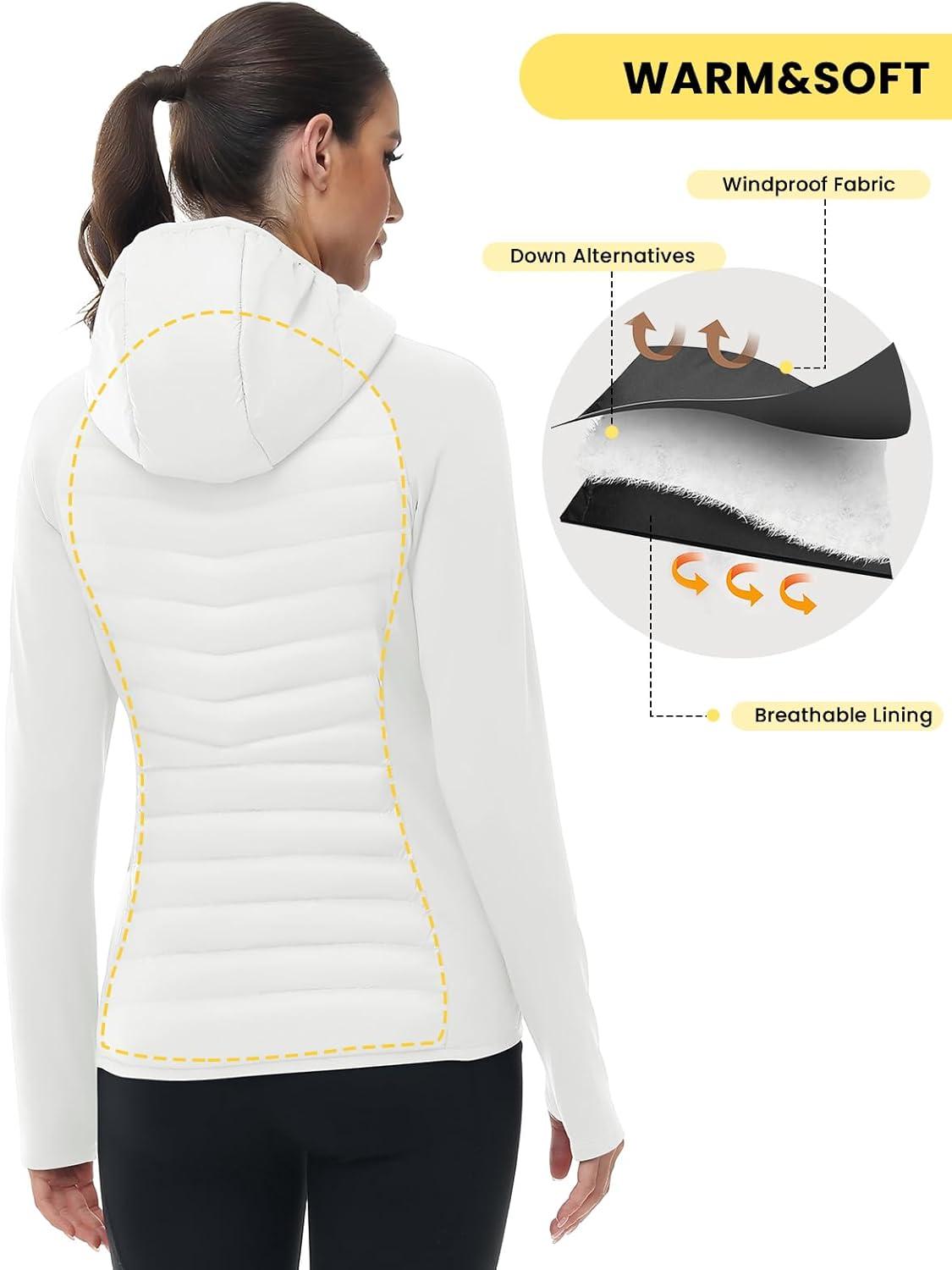 imageTBMPOY Womens Running Winter Jackets with Hood Warm Lightweight Insulated Water Resistant Puffer Jacket for Hiking GolfWhite