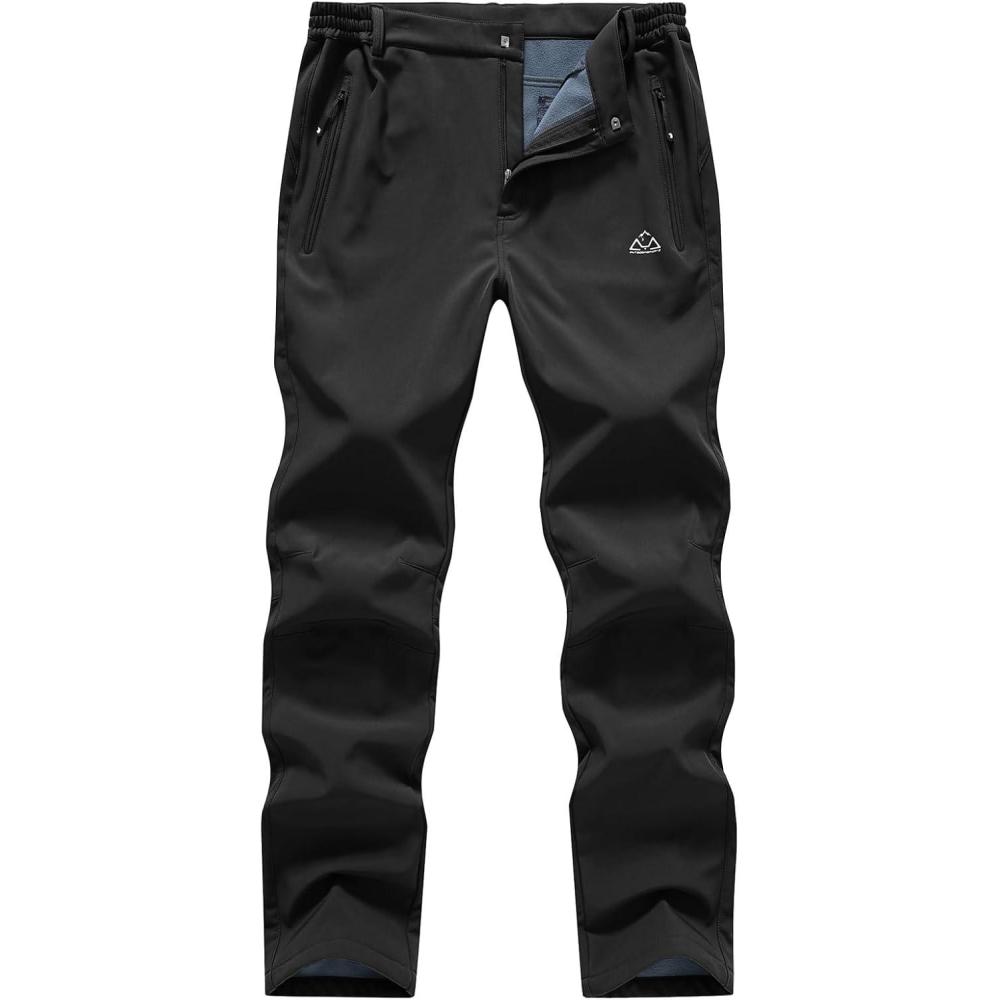 imageTBMPOY Mens Fleece Lined Snow Ski Pants Water Resistant Hiking Winter Outdoor Insulated Softshell Warm Snowboard PantsBlack