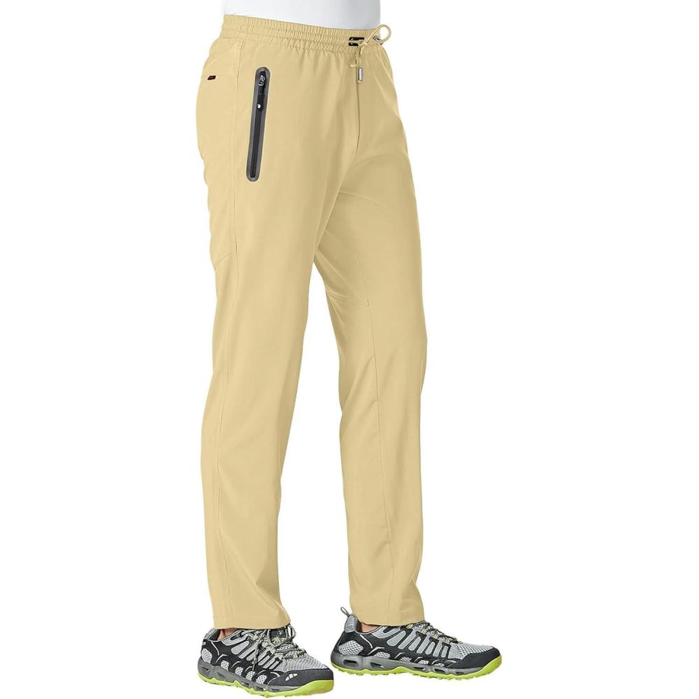 imageTBMPOY Mens Lightweight Hiking Travel Pants Athletic Outdoor Sports Elastic Waist Water Resistant Sweatpants 2 PocketsA14light Khaki