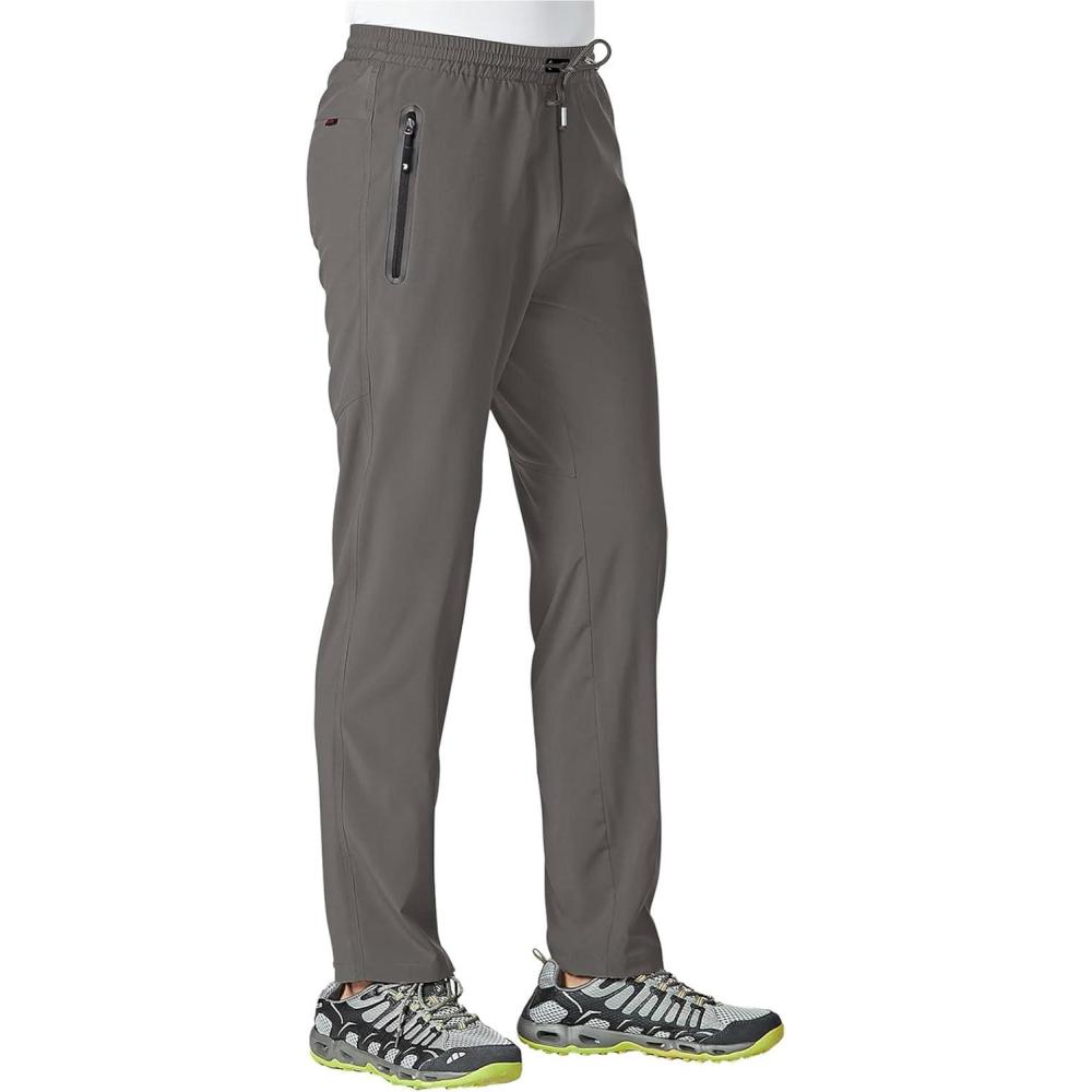 imageTBMPOY Mens Lightweight Hiking Travel Pants Athletic Outdoor Sports Elastic Waist Water Resistant Sweatpants 2 PocketsA15steel Gray