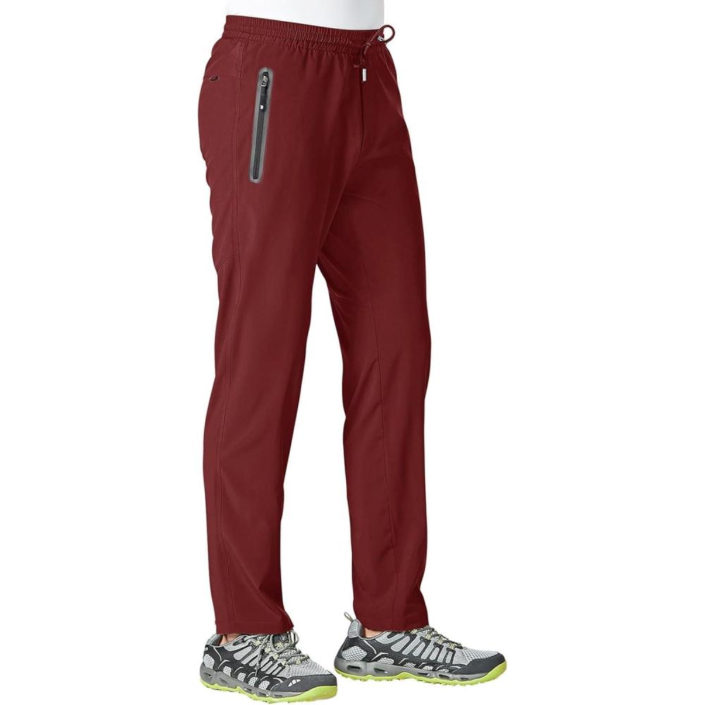 imageTBMPOY Mens Lightweight Hiking Travel Pants Athletic Outdoor Sports Elastic Waist Water Resistant Sweatpants 2 PocketsA17wine Red
