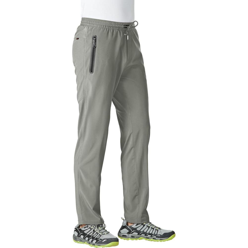 imageTBMPOY Mens Lightweight Hiking Travel Pants Athletic Outdoor Sports Elastic Waist Water Resistant Sweatpants 2 PocketsA22medium Grey