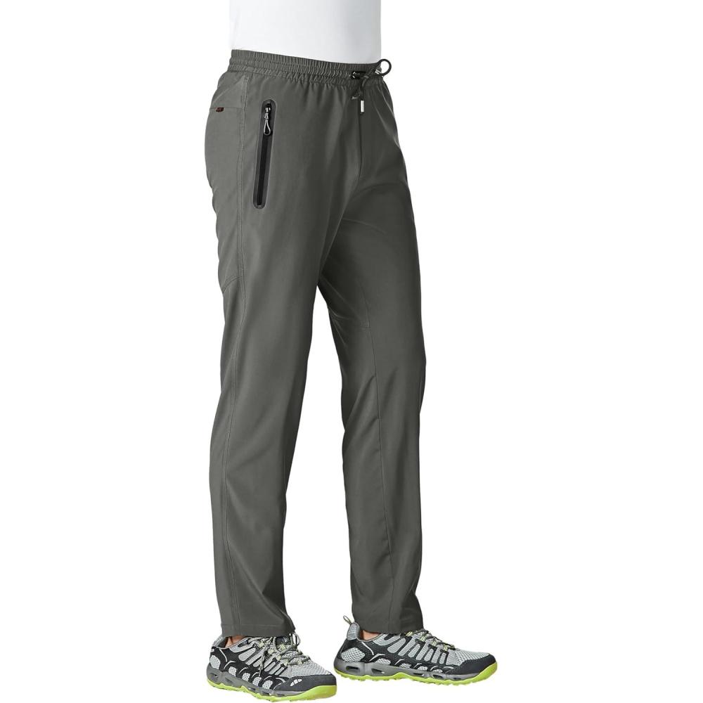 imageTBMPOY Mens Lightweight Hiking Travel Pants Athletic Outdoor Sports Elastic Waist Water Resistant Sweatpants 2 PocketsA23graphite Grey