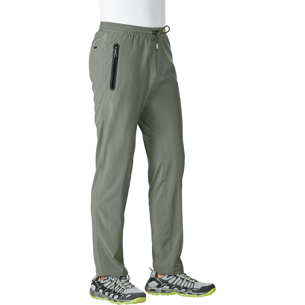 imageTBMPOY Mens Lightweight Hiking Travel Pants Athletic Outdoor Sports Elastic Waist Water Resistant Sweatpants 2 PocketsA24greyish Green