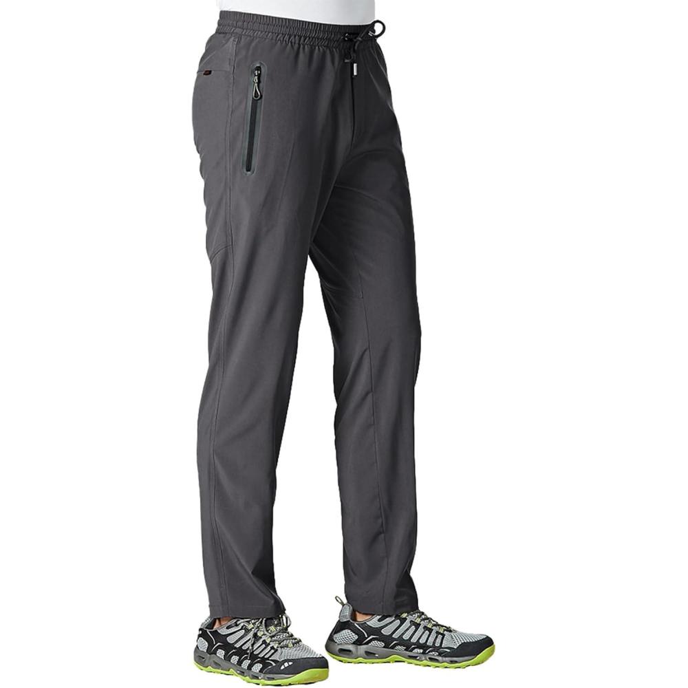 imageTBMPOY Mens Lightweight Hiking Travel Pants Athletic Outdoor Sports Elastic Waist Water Resistant Sweatpants 2 PocketsA2dark Grey