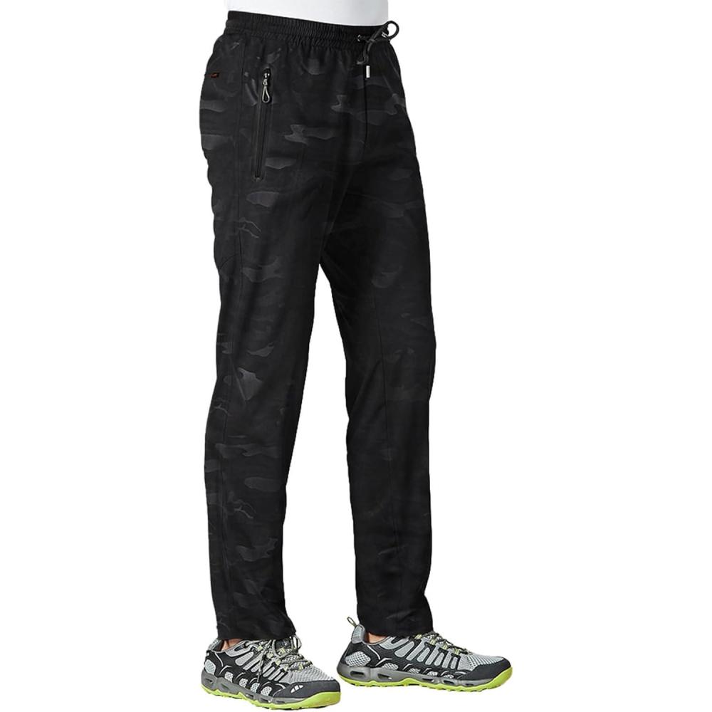 imageTBMPOY Mens Lightweight Hiking Travel Pants Athletic Outdoor Sports Elastic Waist Water Resistant Sweatpants 2 PocketsA6camo