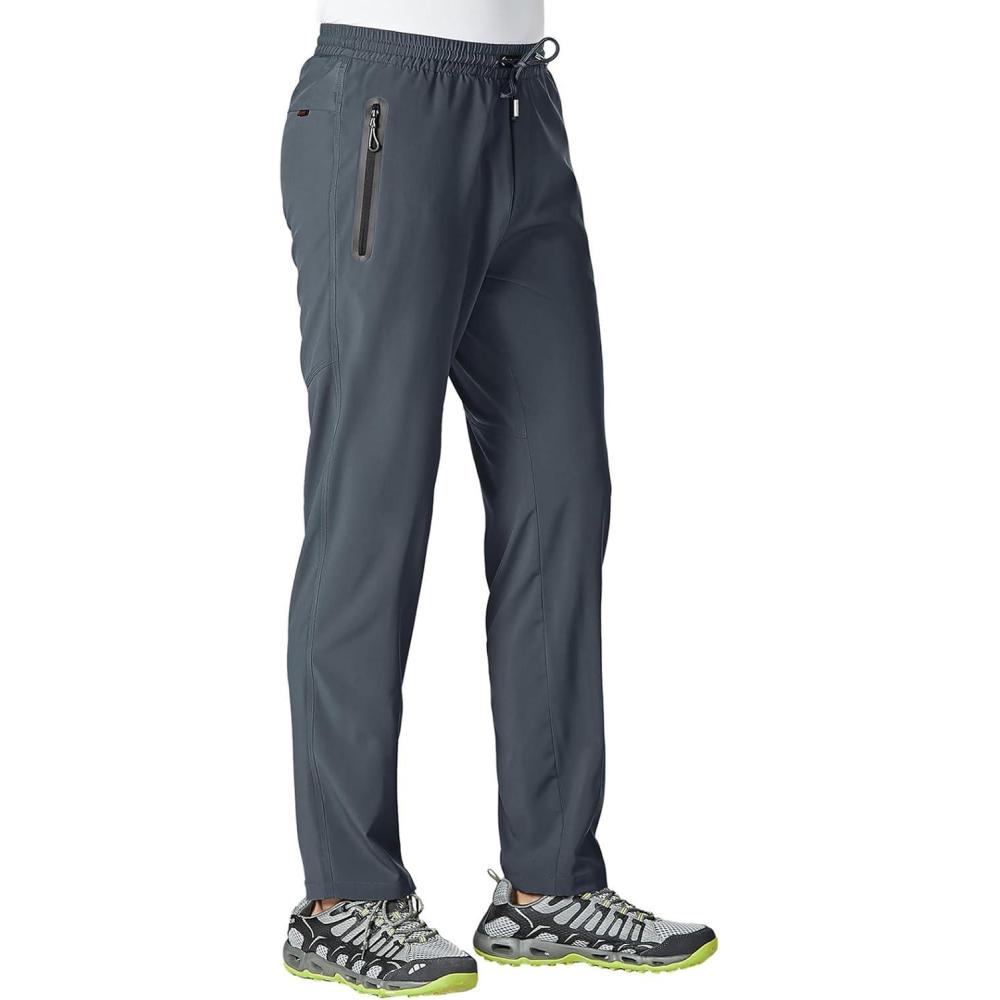 imageTBMPOY Mens Lightweight Hiking Travel Pants Athletic Outdoor Sports Elastic Waist Water Resistant Sweatpants 2 PocketsA7cool Grey