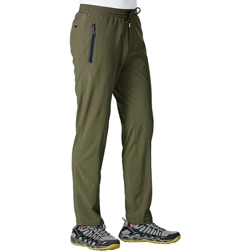 imageTBMPOY Mens Lightweight Hiking Travel Pants Athletic Outdoor Sports Elastic Waist Water Resistant Sweatpants 2 PocketsA8green