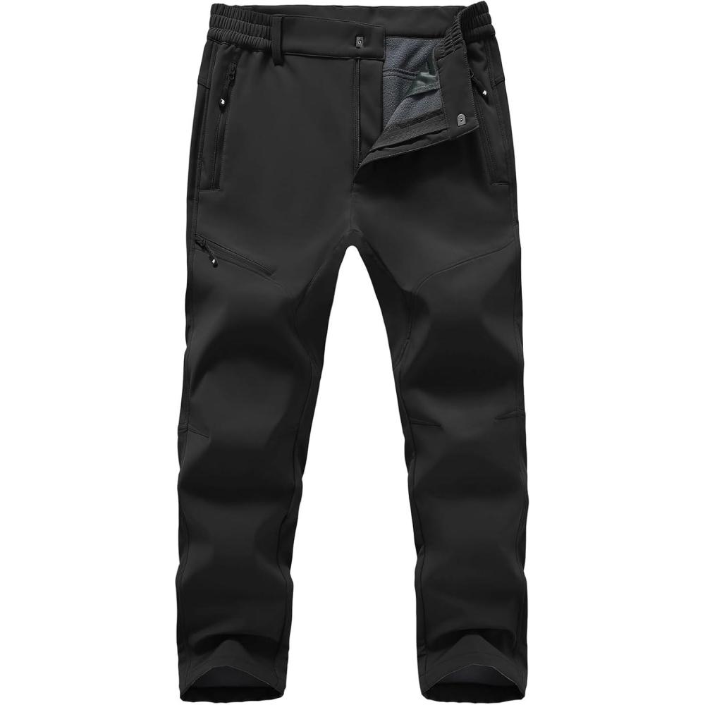 imageTBMPOY Mens Snow Ski Hiking Pants Fleece Lined Waterproof Winter Pant Softshell Camping Travel Ice Fishing Hunting PantBlack