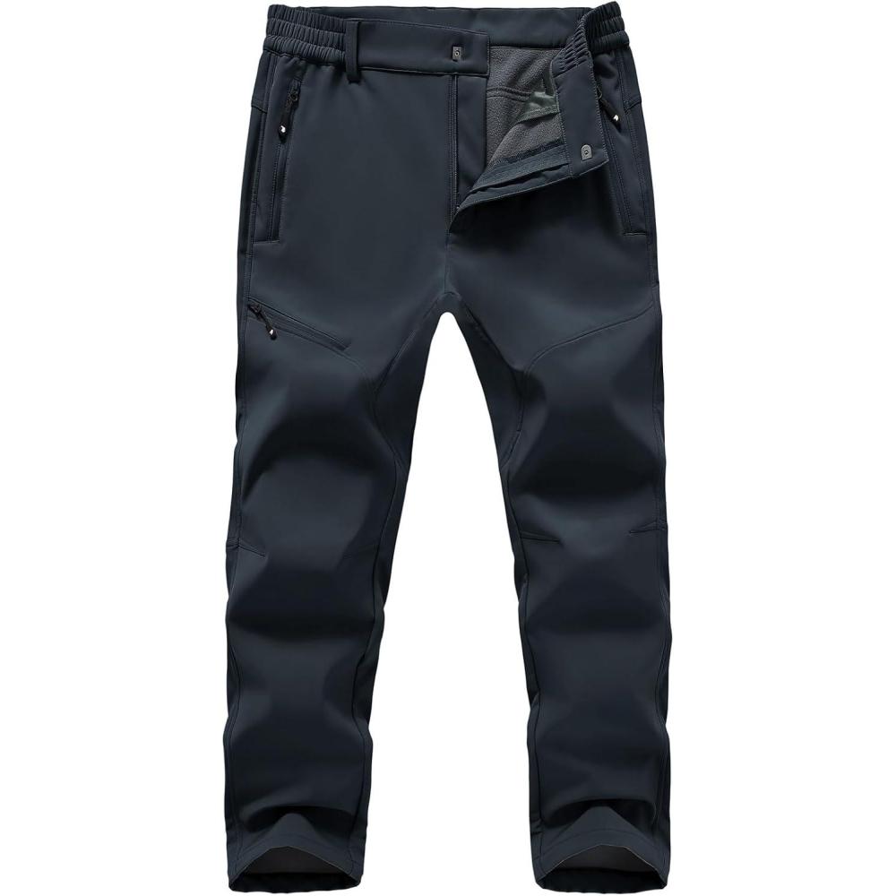 imageTBMPOY Mens Snow Ski Hiking Pants Fleece Lined Waterproof Winter Pant Softshell Camping Travel Ice Fishing Hunting PantDark Grey