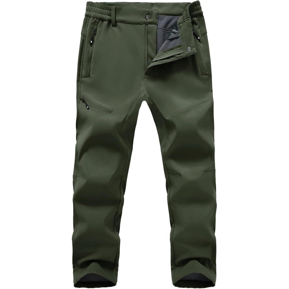imageTBMPOY Mens Snow Ski Hiking Pants Fleece Lined Waterproof Winter Pant Softshell Camping Travel Ice Fishing Hunting PantGreen