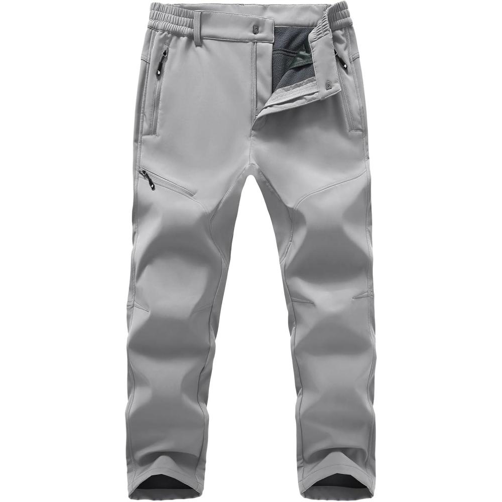 imageTBMPOY Mens Snow Ski Hiking Pants Fleece Lined Waterproof Winter Pant Softshell Camping Travel Ice Fishing Hunting PantLight Grey