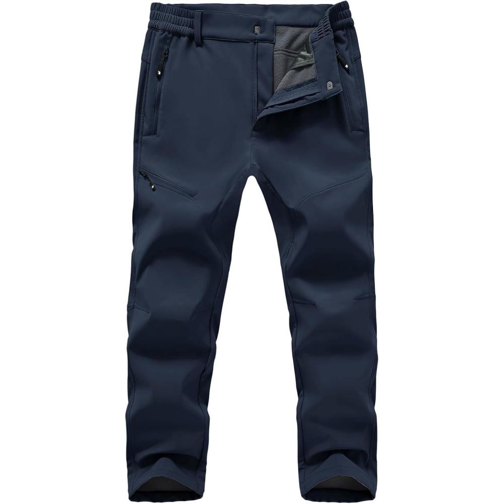 imageTBMPOY Mens Snow Ski Hiking Pants Fleece Lined Waterproof Winter Pant Softshell Camping Travel Ice Fishing Hunting PantNavy