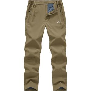 imageTBMPOY Mens Fleece Lined Snow Ski Pants Water Resistant Hiking Winter Outdoor Insulated Softshell Warm Snowboard PantsKhaki