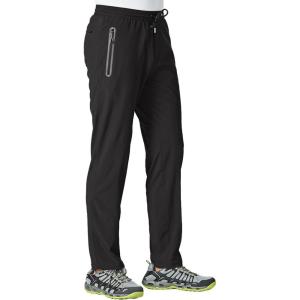 imageTBMPOY Mens Lightweight Hiking Travel Pants Athletic Outdoor Sports Elastic Waist Water Resistant Sweatpants 2 PocketsA1black