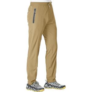 imageTBMPOY Mens Lightweight Hiking Travel Pants Athletic Outdoor Sports Elastic Waist Water Resistant Sweatpants 2 PocketsA4khaki