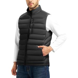 imageTBMPOY Mens Lightweight Puffer Vest Outerwear Puffy Winter Warm Zipper Outdoor Sleeveless Jacket for Running TravelBlack