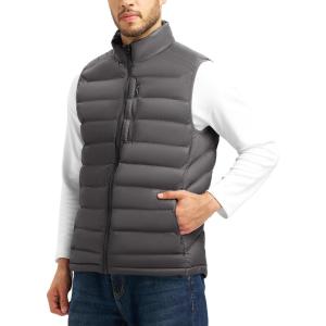 imageTBMPOY Mens Lightweight Puffer Vest Outerwear Puffy Winter Warm Zipper Outdoor Sleeveless Jacket for Running TravelDark Grey