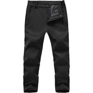 imageTBMPOY Mens Snow Ski Hiking Pants Fleece Lined Waterproof Winter Pant Softshell Camping Travel Ice Fishing Hunting PantBlack