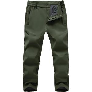 imageTBMPOY Mens Snow Ski Hiking Pants Fleece Lined Waterproof Winter Pant Softshell Camping Travel Ice Fishing Hunting PantGreen