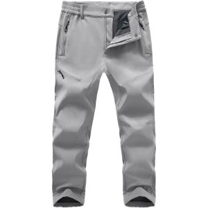 imageTBMPOY Mens Snow Ski Hiking Pants Fleece Lined Waterproof Winter Pant Softshell Camping Travel Ice Fishing Hunting PantLight Grey