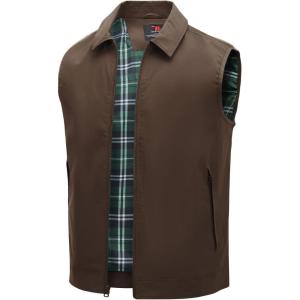 imageTBMPOY Mens Vest Casual Lightweight Thin Utility 3 Zip Pockets Stylish Sleeveless Jackets Summer Fall Golf Travel BusinessCofee