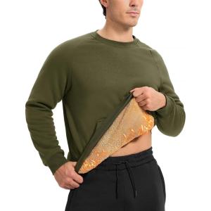imageTBMPOY Mens Crewneck Sherpa Lined Sweatshirts Fleece Pullover Sweatshirt Winter Heavyweight Kangaroo with Zipper PocketArmy Green