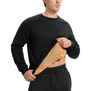 imageTBMPOY Mens Crewneck Sherpa Lined Sweatshirts Fleece Pullover Sweatshirt Winter Heavyweight Kangaroo with Zipper PocketBlack