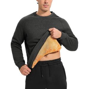 imageTBMPOY Mens Crewneck Sherpa Lined Sweatshirts Fleece Pullover Sweatshirt Winter Heavyweight Kangaroo with Zipper PocketDeep Grey