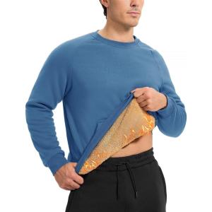 imageTBMPOY Mens Crewneck Sherpa Lined Sweatshirts Fleece Pullover Sweatshirt Winter Heavyweight Kangaroo with Zipper PocketDenim Blue