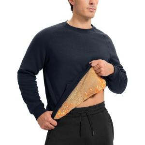 imageTBMPOY Mens Crewneck Sherpa Lined Sweatshirts Fleece Pullover Sweatshirt Winter Heavyweight Kangaroo with Zipper PocketNavy Blue