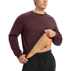 imageTBMPOY Mens Crewneck Sherpa Lined Sweatshirts Fleece Pullover Sweatshirt Winter Heavyweight Kangaroo with Zipper PocketWine Red