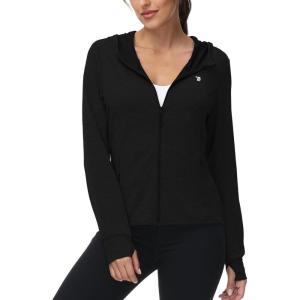 imageTBMPOY Womens UPF 50 Sun Protection Hoodie Jackets Light Weight Long Sleeve Shirts Hiking Outdoor Full Zip Tops12black