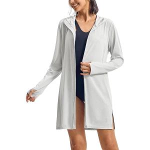 imageTBMPOY Womens Swim Cover Up UPF 50 Sun Protection Long Hoodie Jacket SPF Lightweight Beach Swimwear Coverups 2025Light Grey
