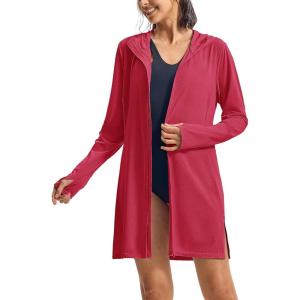 imageTBMPOY Womens Swim Cover Up UPF 50 Sun Protection Long Hoodie Jacket SPF Lightweight Beach Swimwear Coverups 2025Rose