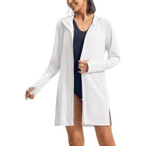 imageTBMPOY Womens Swim Cover Up UPF 50 Sun Protection Long Hoodie Jacket SPF Lightweight Beach Swimwear Coverups 2025White