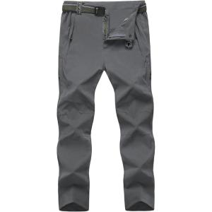 imageTBMPOY Mens Lightweight Hiking Pants with Belt 5 Zip Pockets Waterproof QuickDry Travel Fishing Work Outdoor PantsA5thin Charcoal Grey